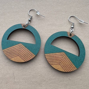 Boho Wooden Circle Earrings Brown Green